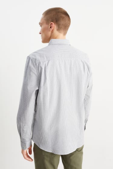 Heren - Oxford overhemd - regular fit - button-down - gestreept - grijs