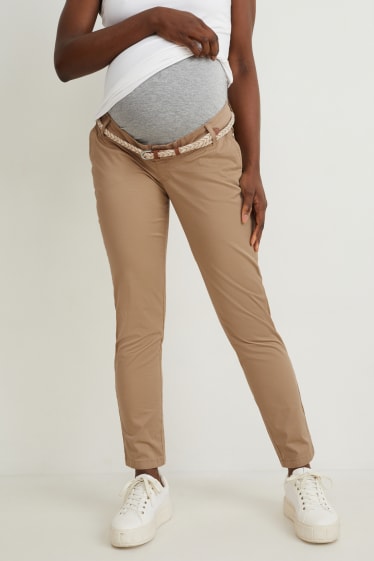 Femmes - Chino de grossesse avec ceinture - coupe slim - beige