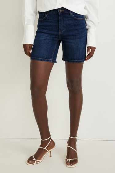 Dames - Korte spijkerbroek - mid waist - jeansblauw