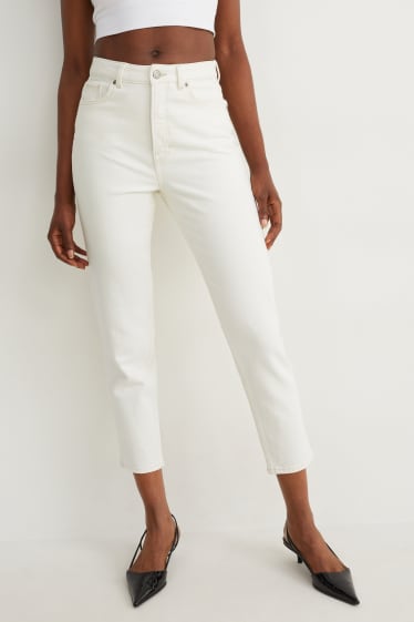 Mujer - Mom jeans - high waist - beige claro