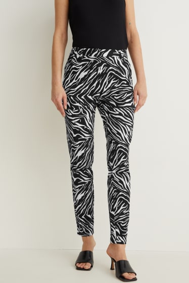 Dames - Broek - mid waist - slim fit - Flex - met patroon - zwart / wit