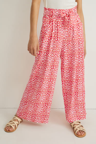 Kinderen: meisjes - Pantalon - wide leg - rood / crème wit