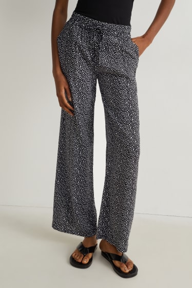 Women - Cloth trousers - mid-rise waist - palazzo - patterned - black