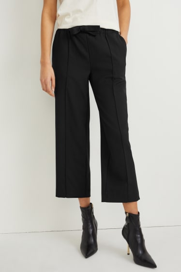 Damen - Stoffhose - Mid Waist - Wide Leg - schwarz