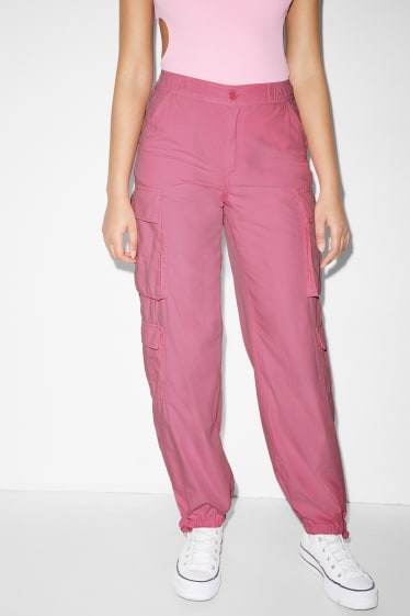 Women - Cargo trousers - mid-rise waist - relaxed fit - pink