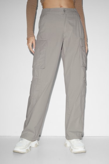 Damen - Cargohose - Mid Waist - Relaxed Fit - hellgrau