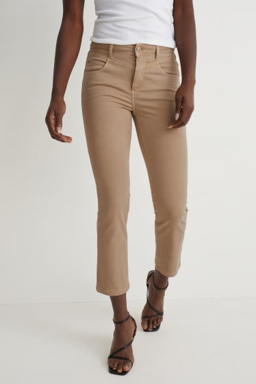 Femei - Pantaloni - talie înaltă - slim fit - bej