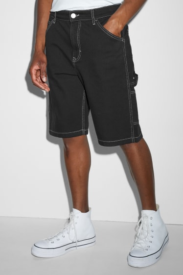 Hommes - Short cargo en jean - noir
