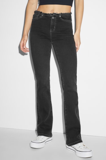 Women - CLOCKHOUSE - bootcut jeans - low waist - LYCRA® - denim-dark gray