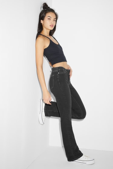 Women - CLOCKHOUSE - bootcut jeans - low waist - LYCRA® - denim-dark gray