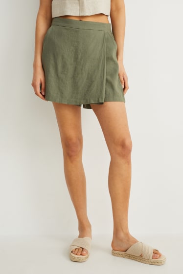 Femmes - Jupe short - lin mélangé - vert