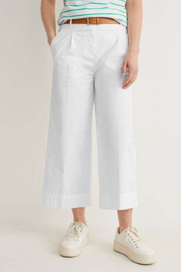 Donna - Pantaloni di stoffa - vita alta - gamba larga - bianco