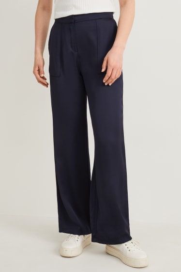 Mujer - Pantalón de tela - high waist - wide leg - azul oscuro
