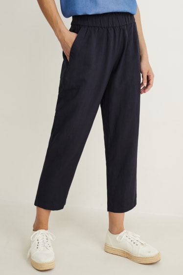 Dames - Pantalon - high waist - tapered fit - donkerblauw