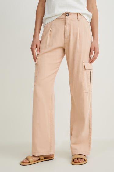 Dames - Cargobroek - high waist - tapered fit - beige