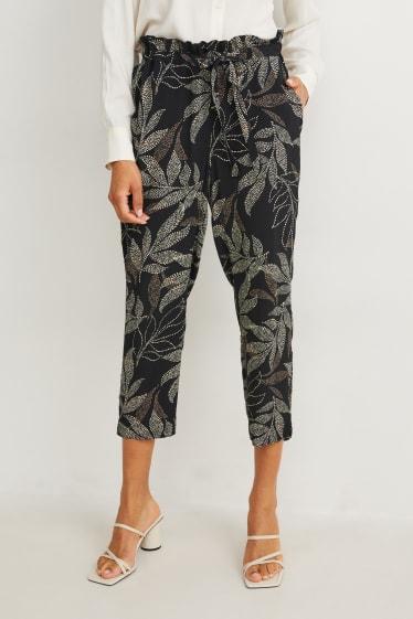 Femmes - Pantalon de toile - high waist - tapered fit - noir