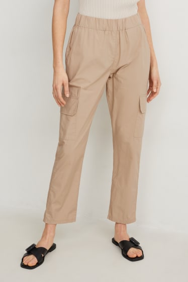 Femmes - Pantalon cargo - mid waist - tapered fit - beige