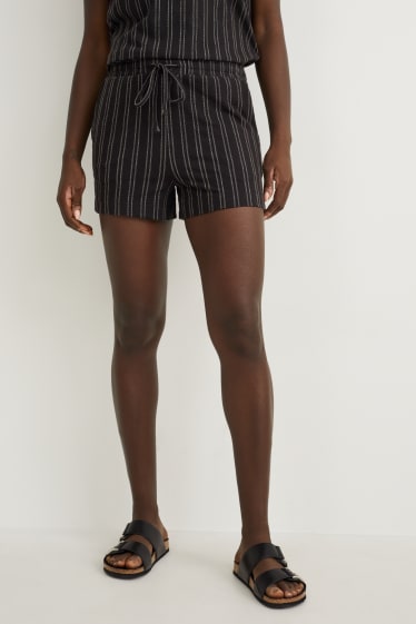 Damen - Shorts - gestreift - schwarz