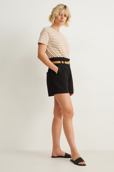 Damen - Shorts mit Gürtel - High Waist - schwarz