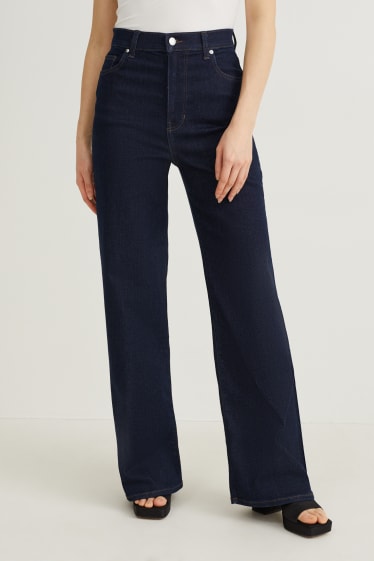 Women - Wide leg jeans - high waist - denim-dark blue