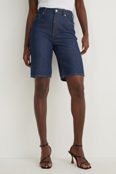 Damen - Jeans-Bermudas - High Waist - dunkeljeansblau