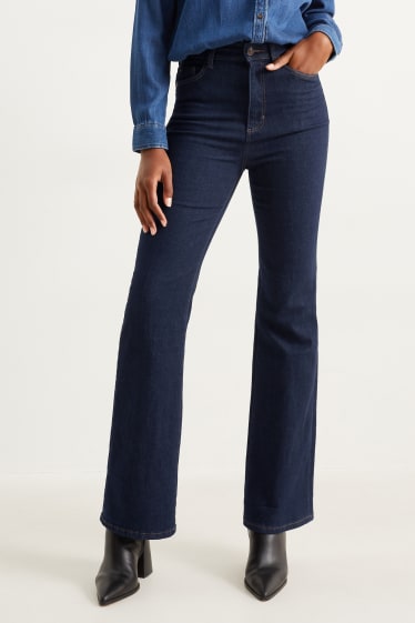 Damen - Flared Jeans - High Waist - dunkeljeansblau