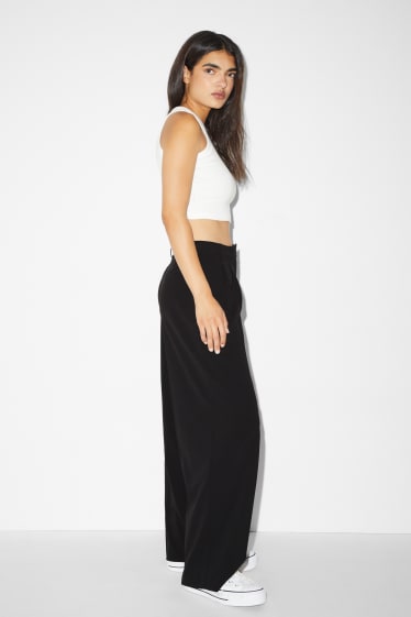 Donna - Pantaloni - vita media - gamba ampia - nero