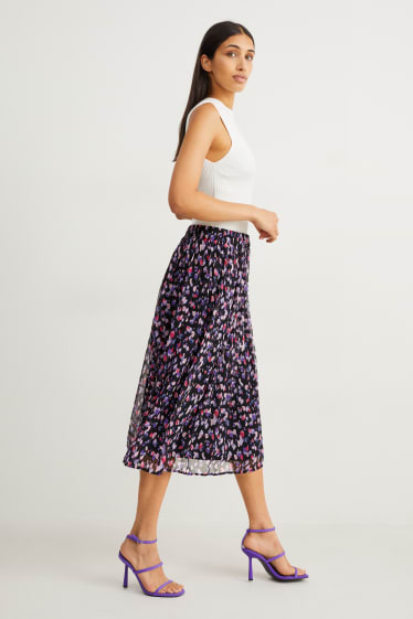 Donna - Gonna di chiffon - fantasia - blu scuro