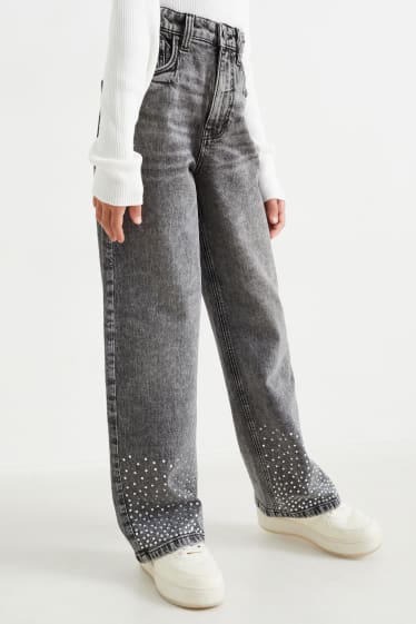 Nena - Texans Wide leg - efecte brillant - texà blau grisenc