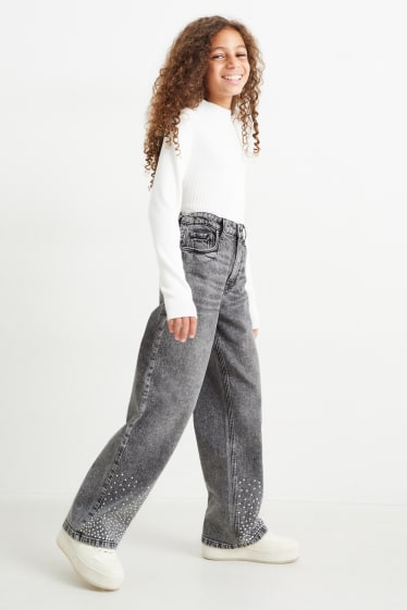 Nena - Texans Wide leg - efecte brillant - texà blau grisenc