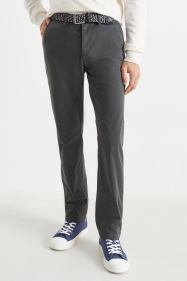 Men - Chinos with belt - regular fit - dark gray