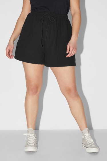 Donna - Shorts in mussola - vita media - nero