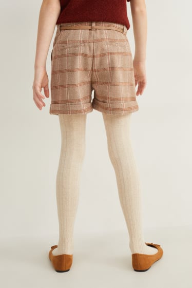 Enfants filles - Ensemble - short avec ceinture et collants - 3 pièces - marron clair