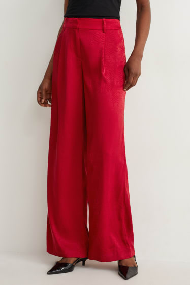 Femmes - Pantalon de toile - mid waist - wide leg - à motif - rouge foncé