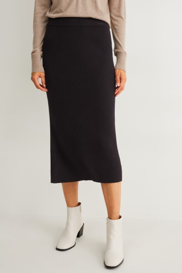 Dames - Gebreide basic rok - zwart