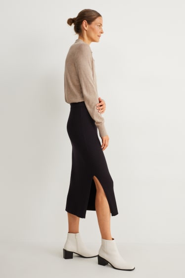 Dames - Gebreide basic rok - zwart