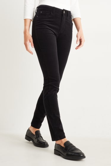 Dámské - Manšestrové kalhoty - high waist - straight fit - černá