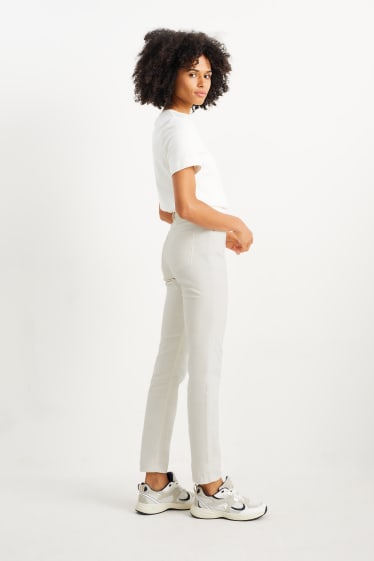 Femmes - Pantalon de velours - high waist - straight fit - blanc crème