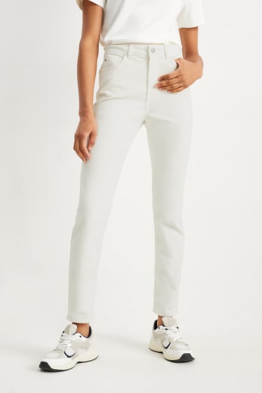 Femmes - Pantalon de velours - high waist - straight fit - blanc crème