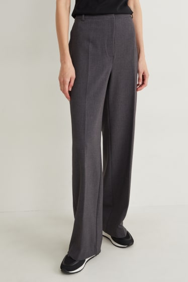 Donna - Pantaloni - vita alta - gamba larga - grigio melange
