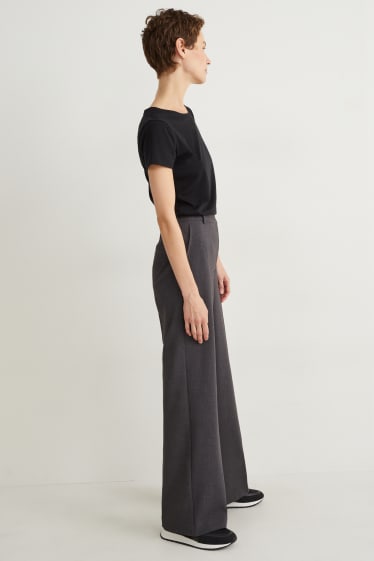 Donna - Pantaloni - vita alta - gamba larga - grigio melange