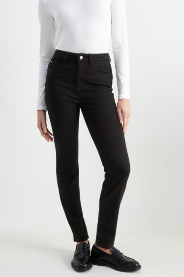 Dámské - Plátěné kalhoty - high waist - slim fit - černá