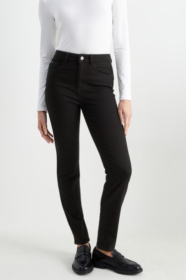 Femmes - Pantalon en toile - high waist - slim fit - noir