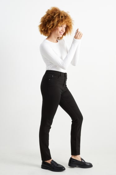 Dámské - Plátěné kalhoty - high waist - slim fit - černá
