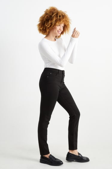 Femmes - Pantalon en toile - high waist - slim fit - noir