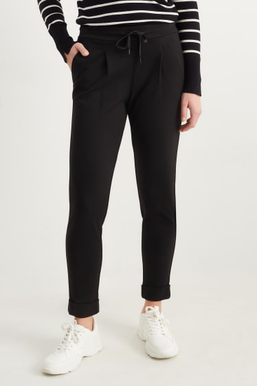 Femmes - Pantalon de toile - mid waist - tapered fit - noir