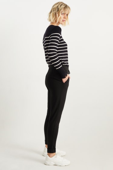 Femmes - Pantalon de toile - mid waist - tapered fit - noir