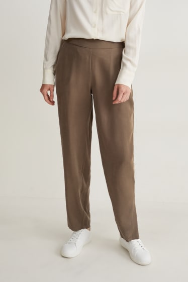 Femmes - Pantalon de toile - high waist - tapered fit - marron