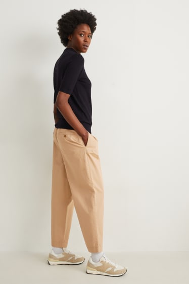 Dames - Pantalon - high waist - tapered fit - lichtbruin