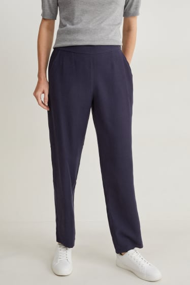 Dámské - Plátěné kalhoty - high waist - tapered fit - tmavomodrá